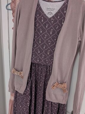 CAbi Cotton Bow Cardigan Dusty Mauve Purple M